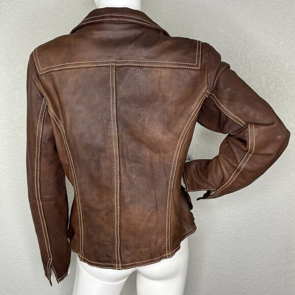 Vintage 90s Wilson’s Womens Leather Jacket Blazer Brown Pockets Western Size L - Picture 4 of 10